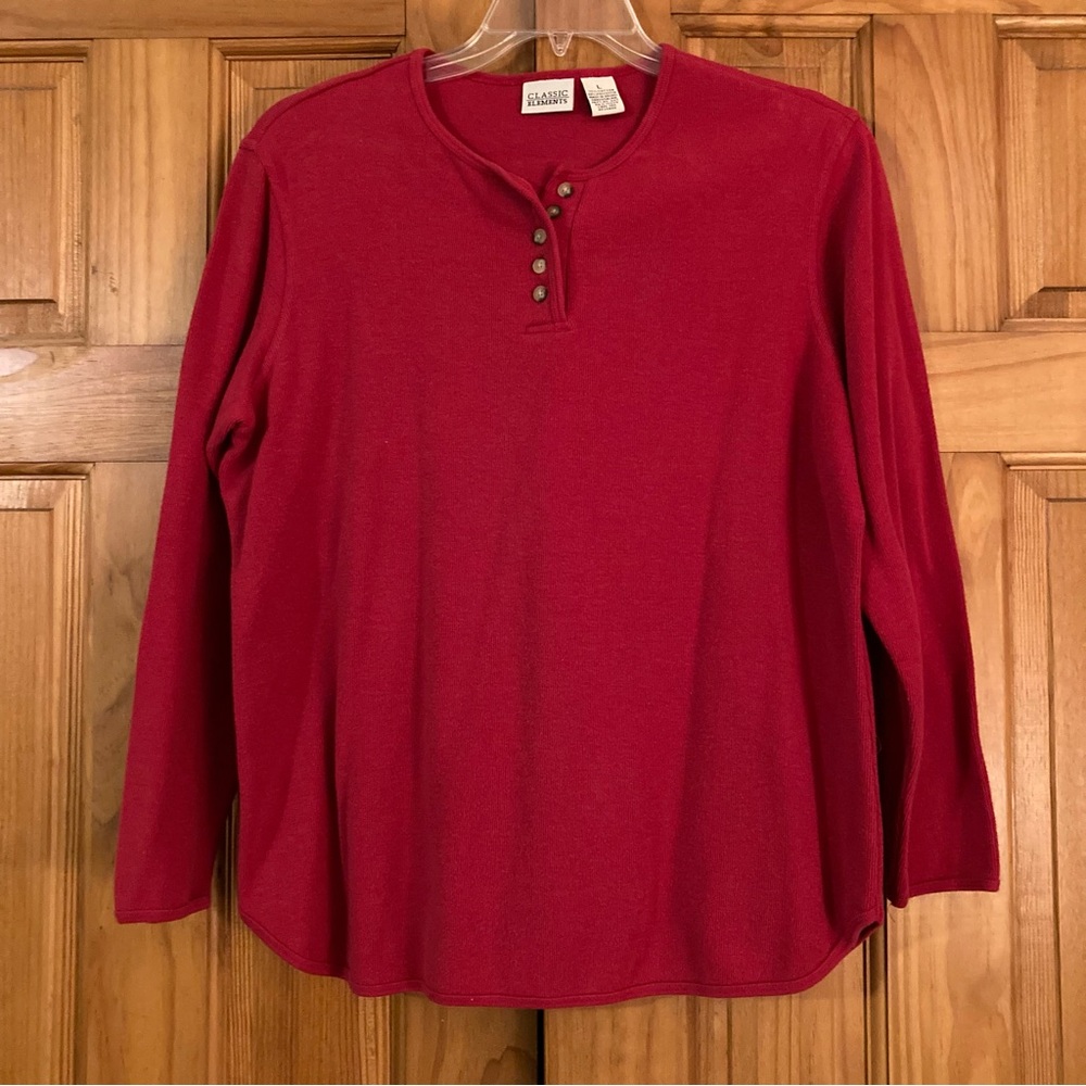 NWOT Classic Elements Vintage 90s Knit Top Long Sleeve Blouse Red Size L Large